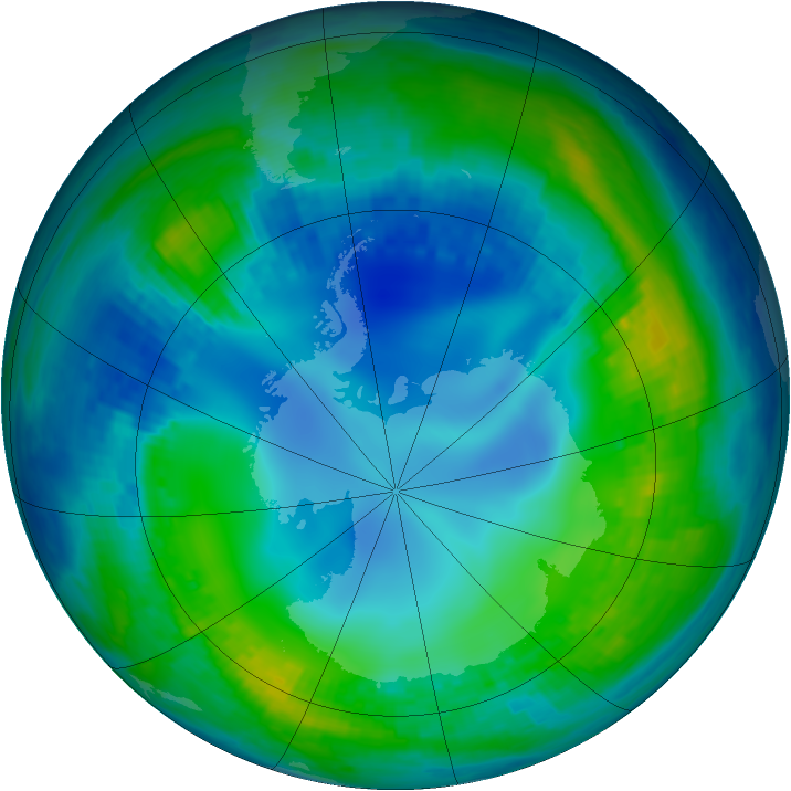 Antarctic ozone map for 16 May 2001
